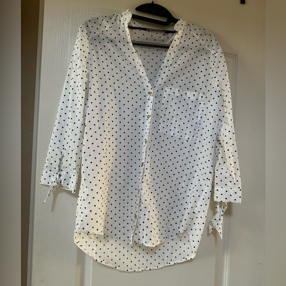 Zara White Polka Dot Blouse